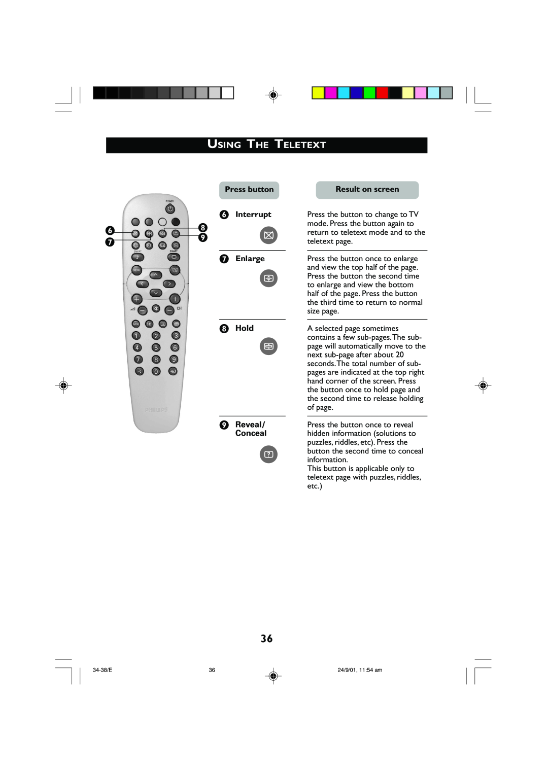 Univex 25PT2252, 29PT2252 manual Using The Teletext 