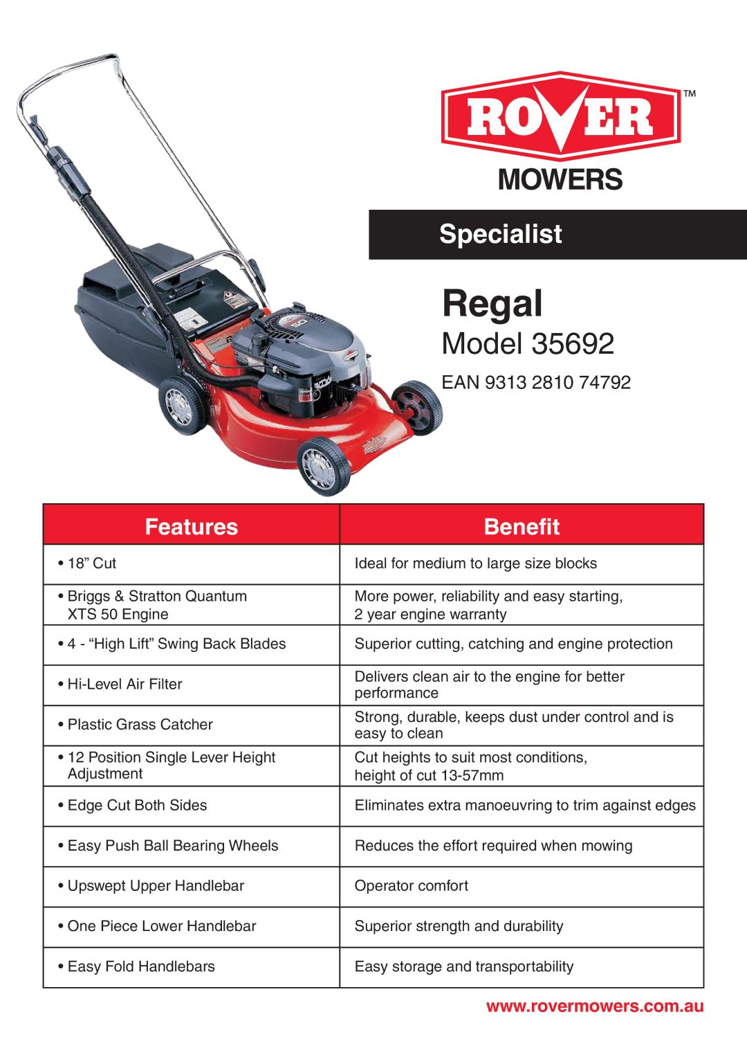 Univex 35692 warranty Regal, Model, Features Benefit 