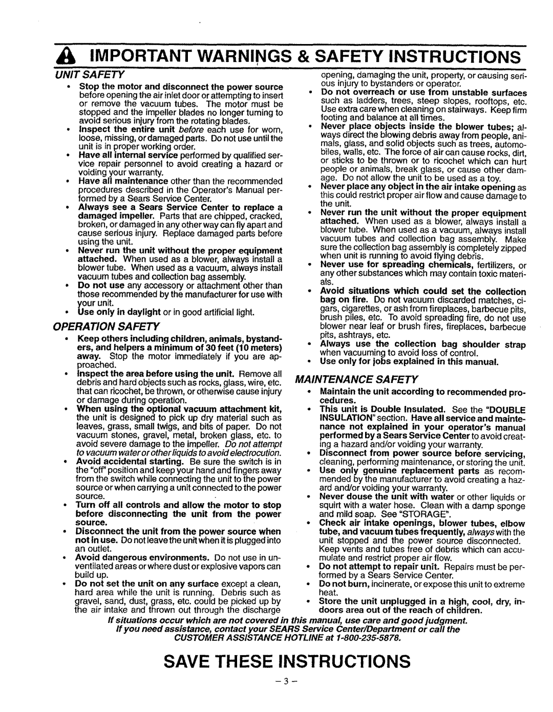 Univex 358.798380 manual Important Warnings, Safety Instructions 