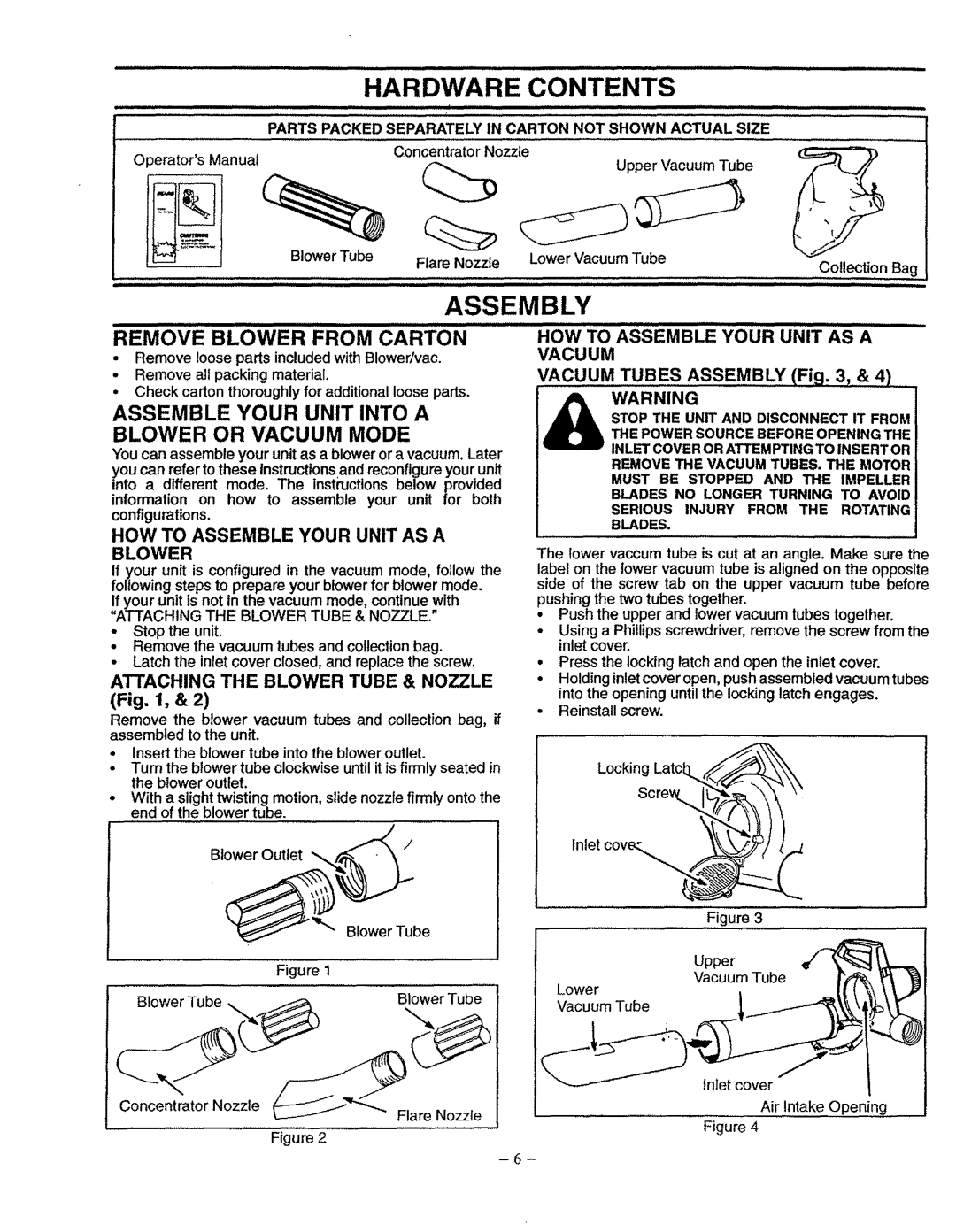 Univex 358.798380 manual Hardware Contents, Assembly 