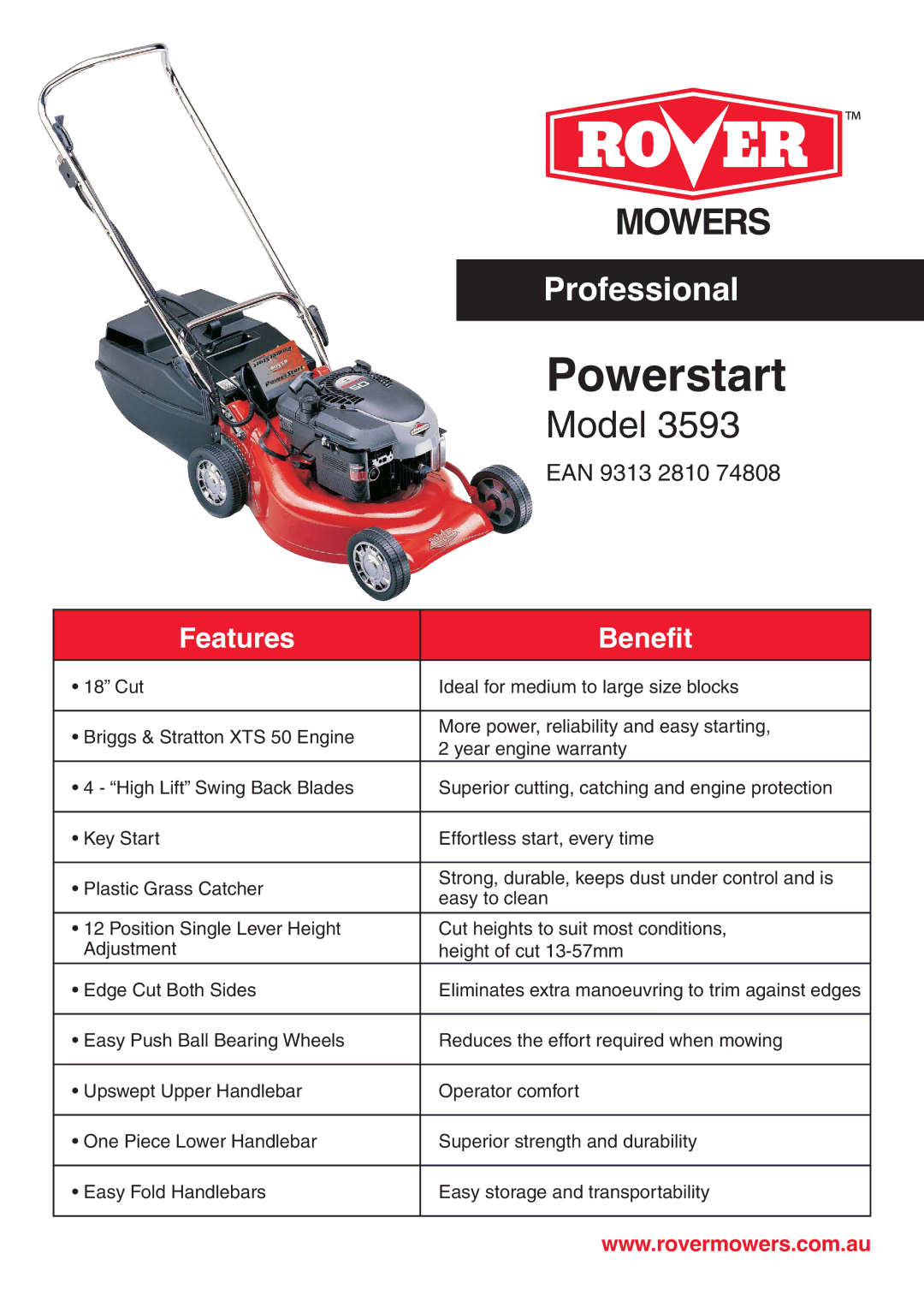 Univex 3593 warranty Powerstart, Model, Features Benefit 