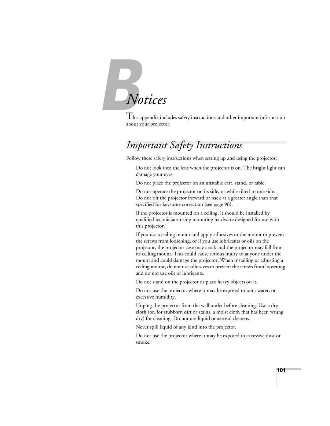 Univex 700 manual BNotices, Important Safety Instructions 