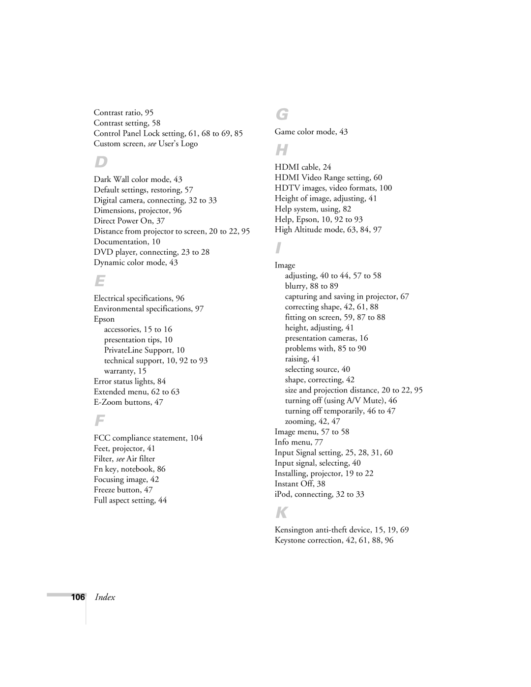 Univex 700 manual Index 