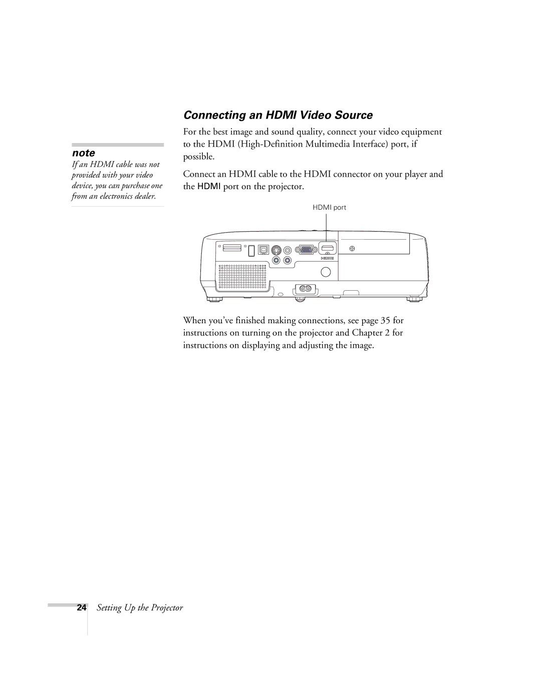 Univex 700 manual Connecting an Hdmi Video Source 