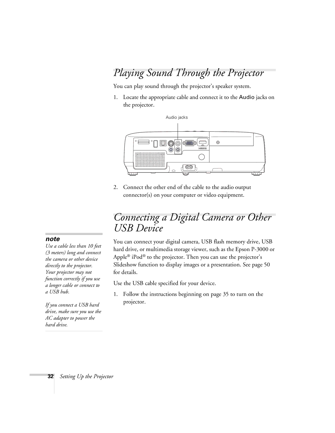 Univex 700 manual Playing Sound Through the Projector, Connecting a Digital Camera or Other USB Device 