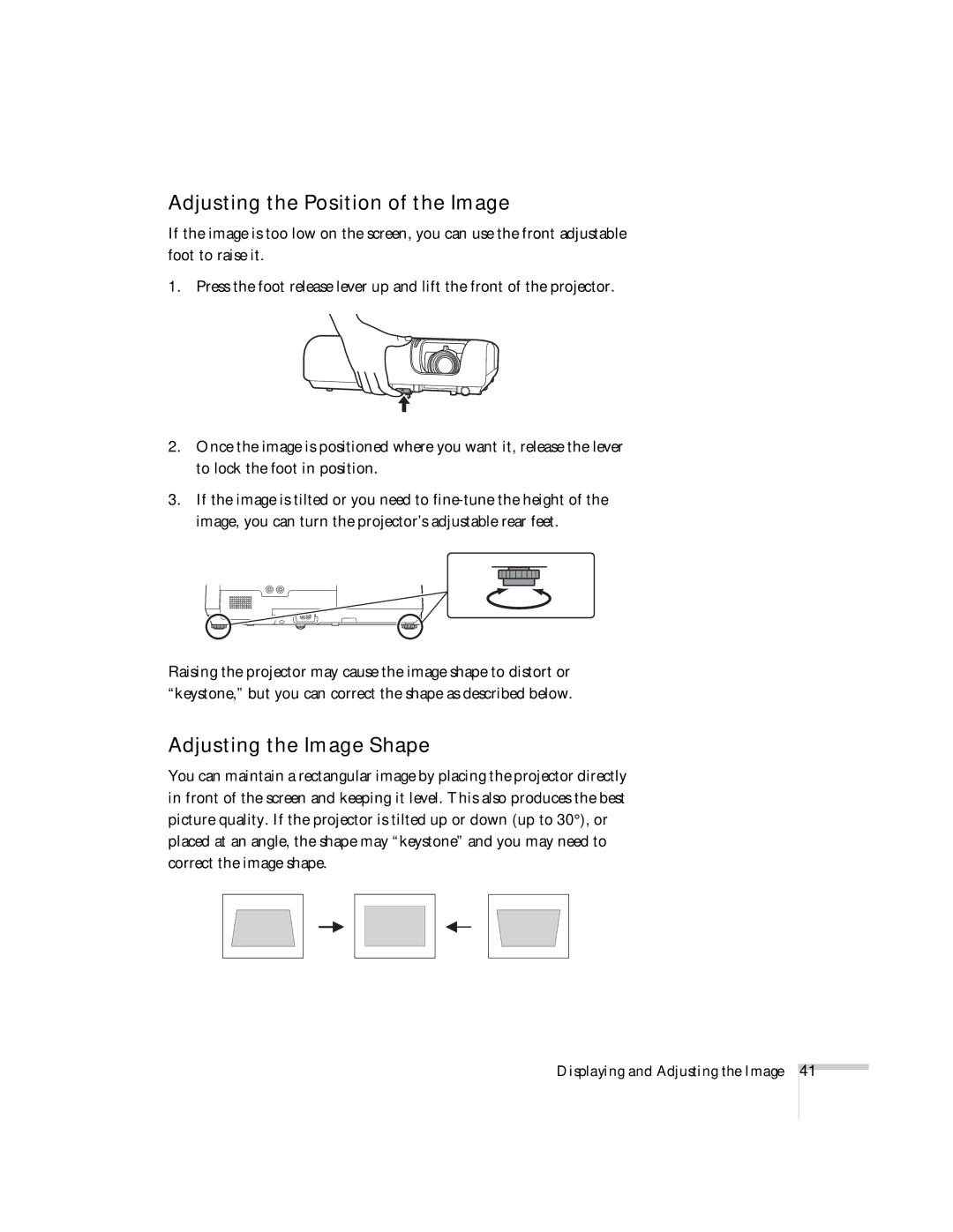 Univex 700 manual Adjusting the Position of the Image, Adjusting the Image Shape 