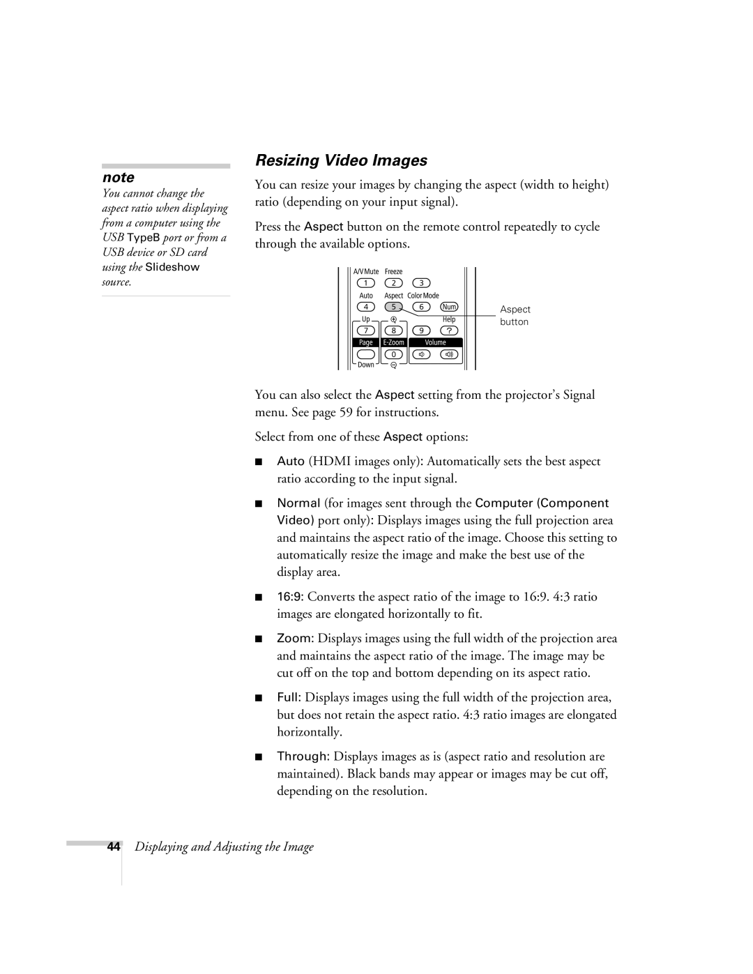 Univex 700 manual Resizing Video Images 