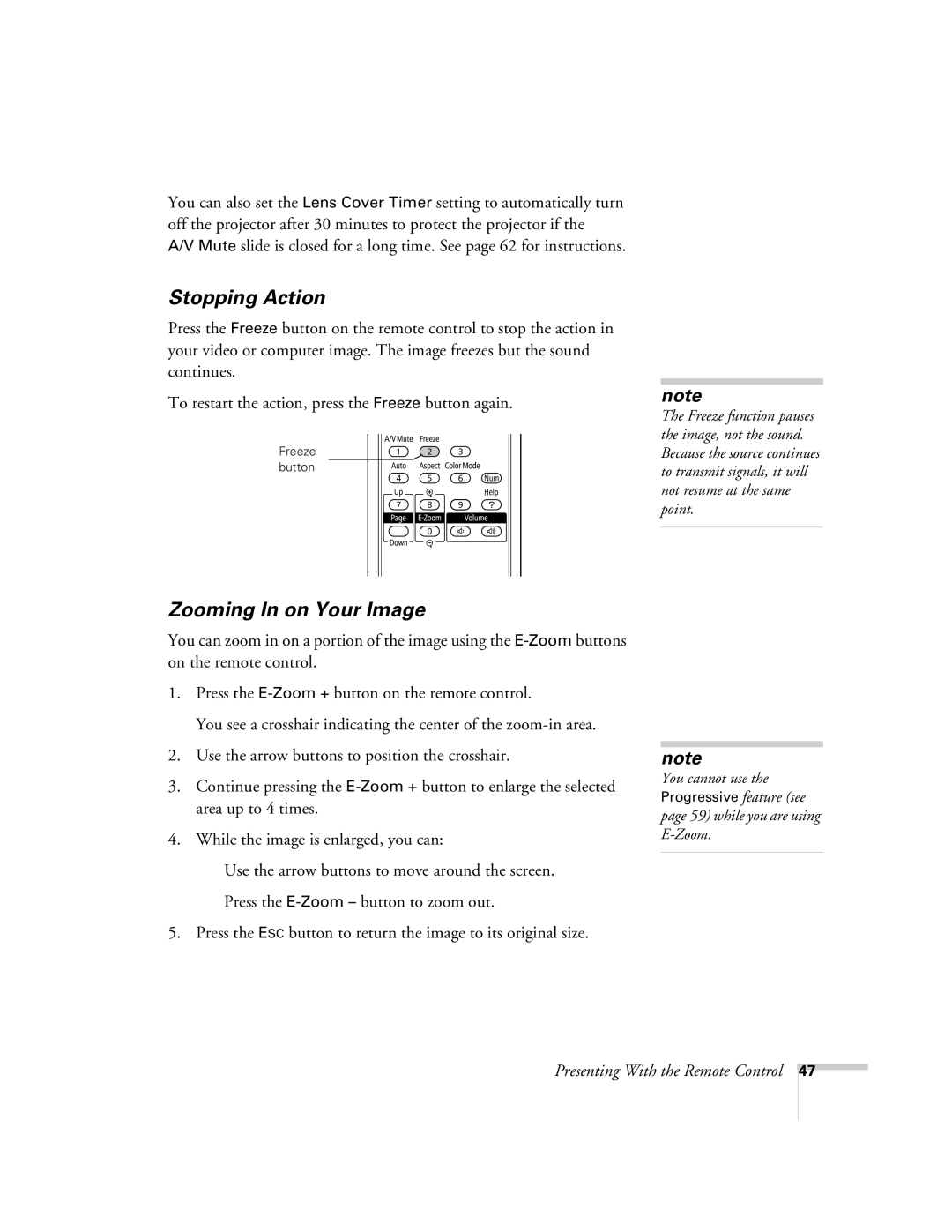 Univex 700 manual Stopping Action, Zooming In on Your Image 