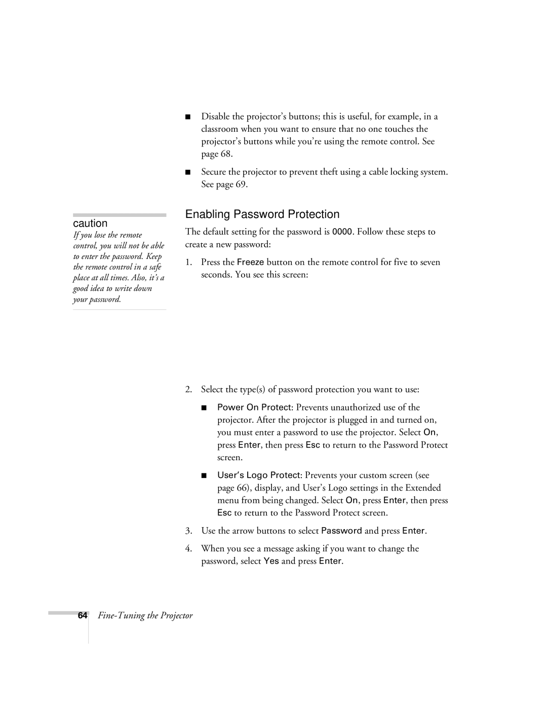 Univex 700 manual Enabling Password Protection 