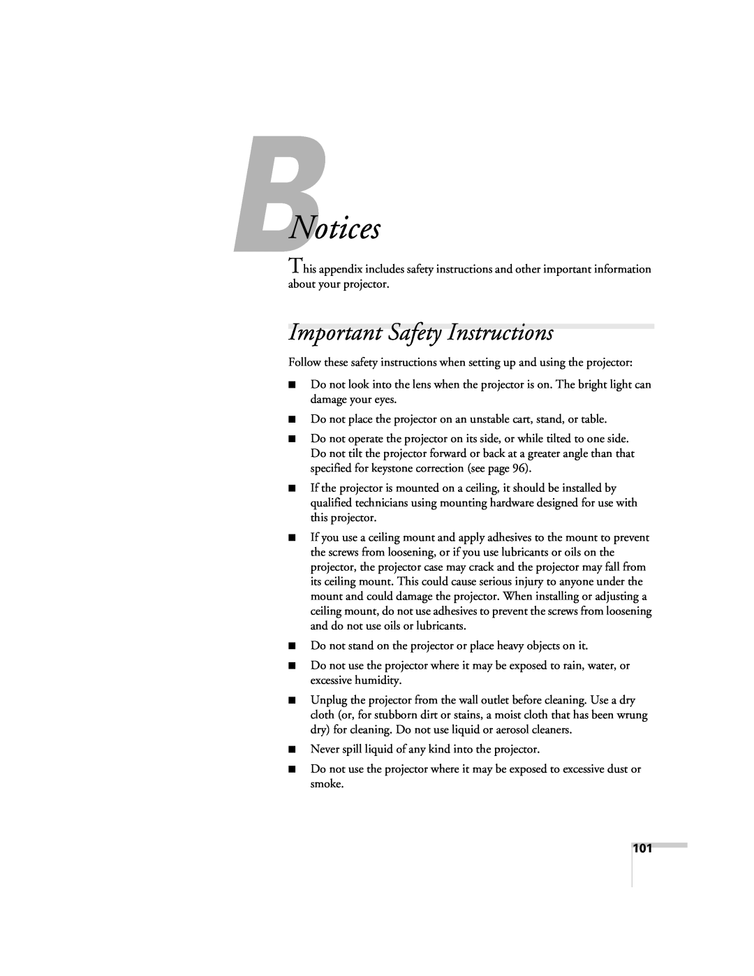 Univex 700 manual BNotices, Important Safety Instructions 
