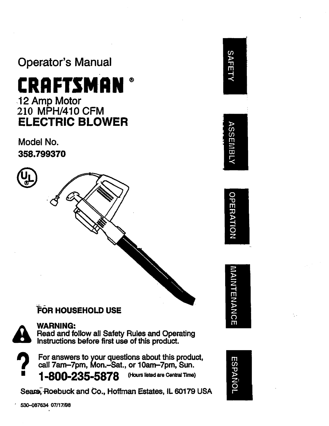 Univex 358.799370 manual Crrftsmrn 