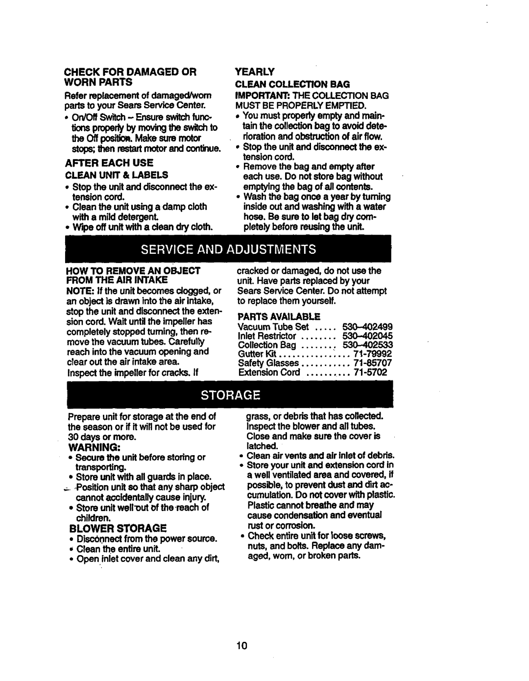 Univex 358.799370 manual On/Off Switch- Ensure switchfunc, After Each USE Clean Unit & Labels, Blower Storage 