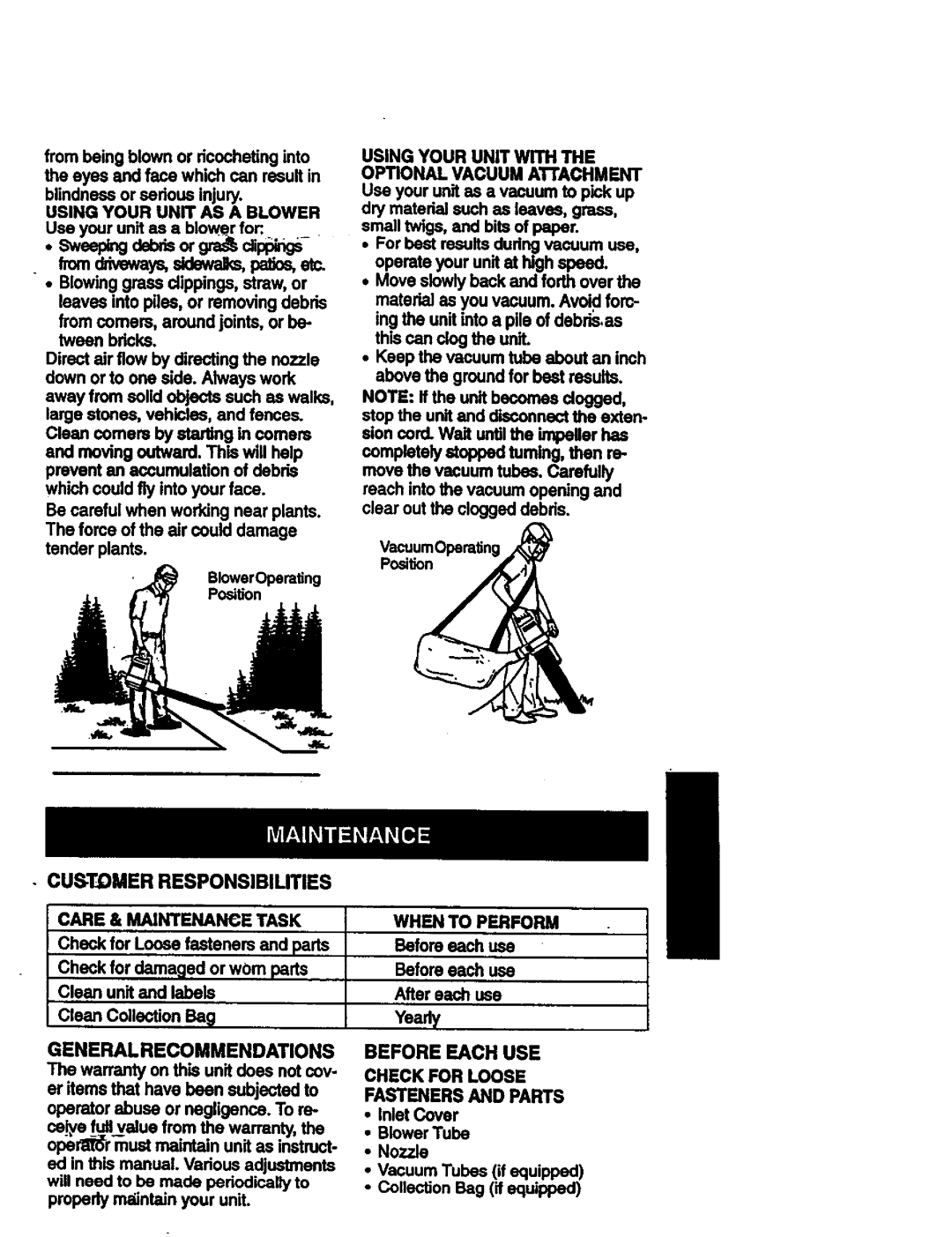 Univex 358.799370 When to Perform, Before each use After each use, Before Each USE Check for Loose Fasteners and Parts 