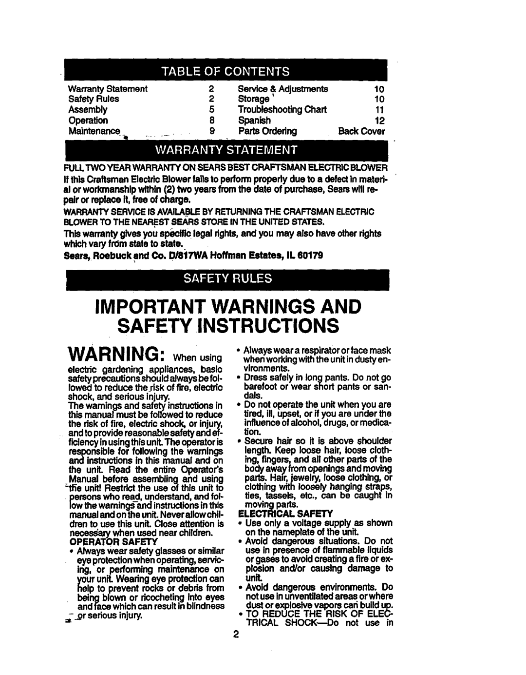 Univex 358.799370 manual Important Warnings And Safety Instructions 