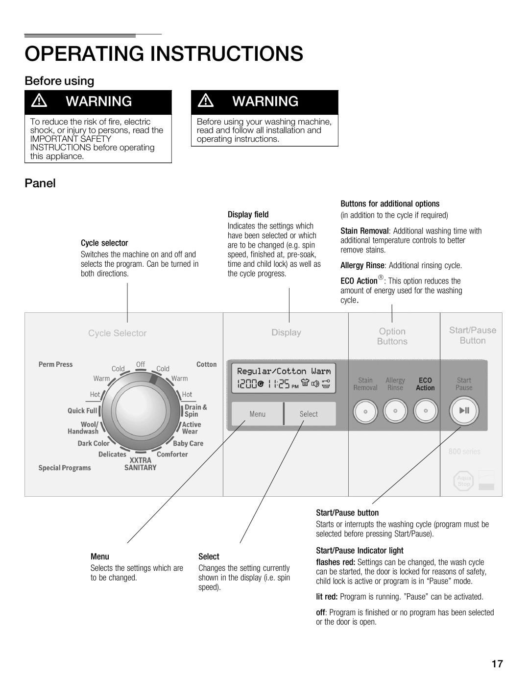 Univex 800 series, WFVC8440UC/19 manual 