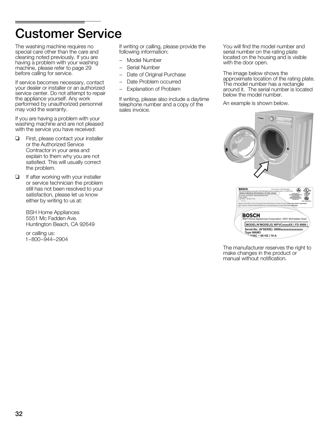 Univex 800 series, WFVC8440UC/19 manual 