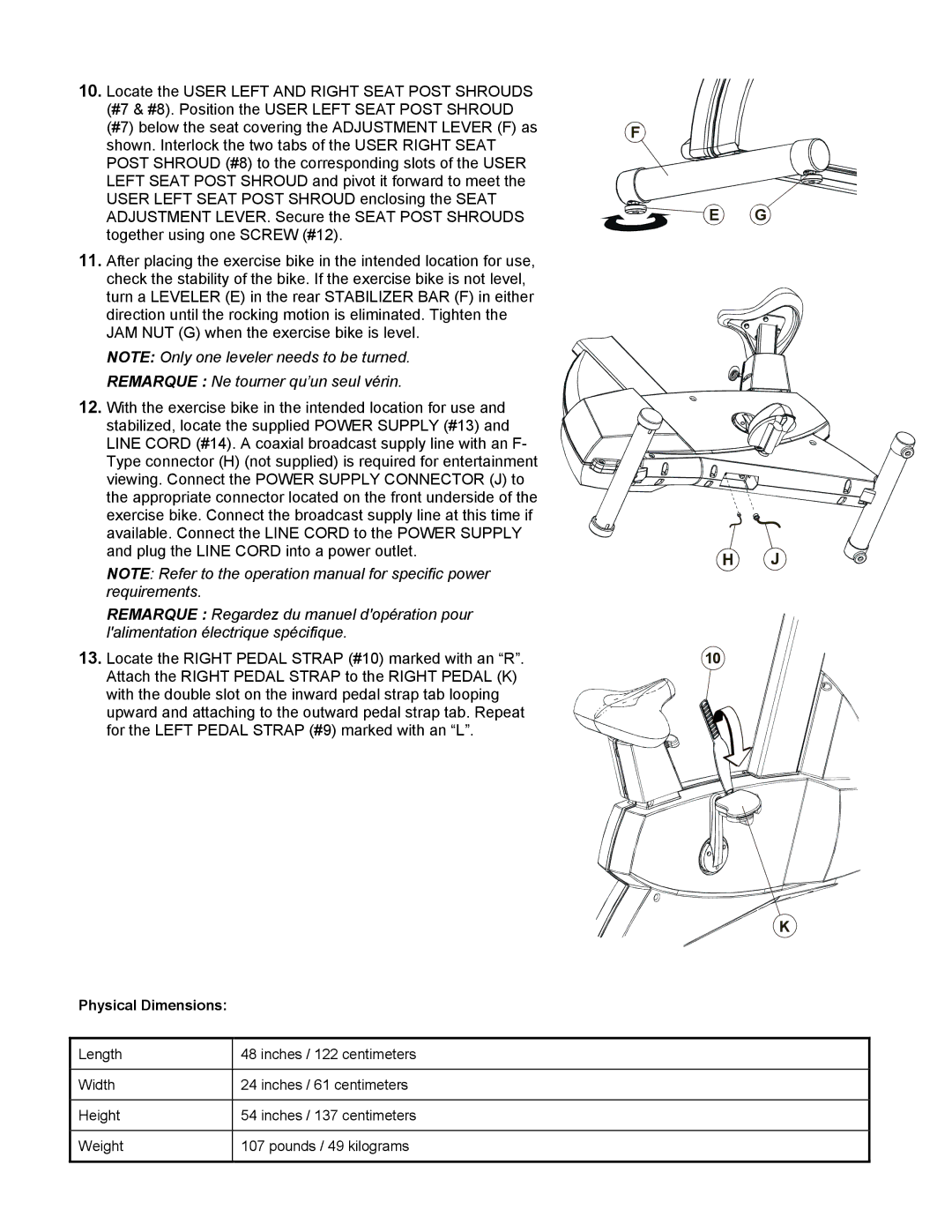 Univex 95Ce manual Remarque Ne tourner qu’un seul vérin, Physical Dimensions 