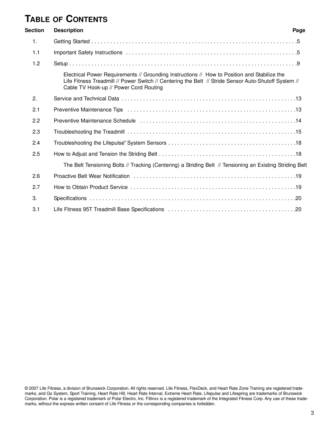 Univex 95T operation manual Table of Contents 