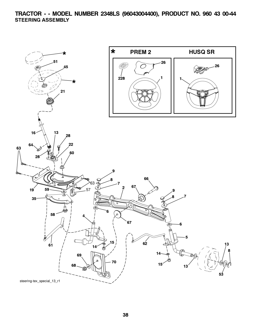 Univex 96043004400, 2348LS owner manual Steering Assembly 