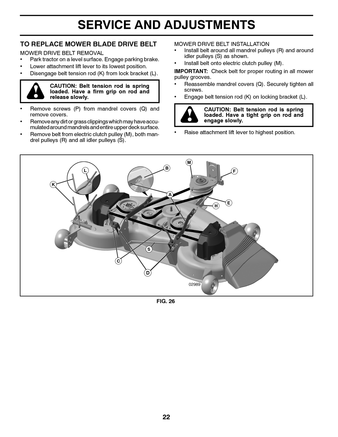 Univex 96043004400, 2348LS owner manual To Replace Mower Blade Drive Belt, Service And Adjustments 