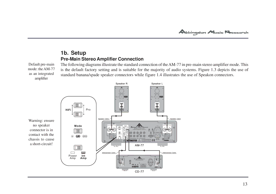 Univex AM-77 owner manual Pre-Main Stereo Amplifier Connection 