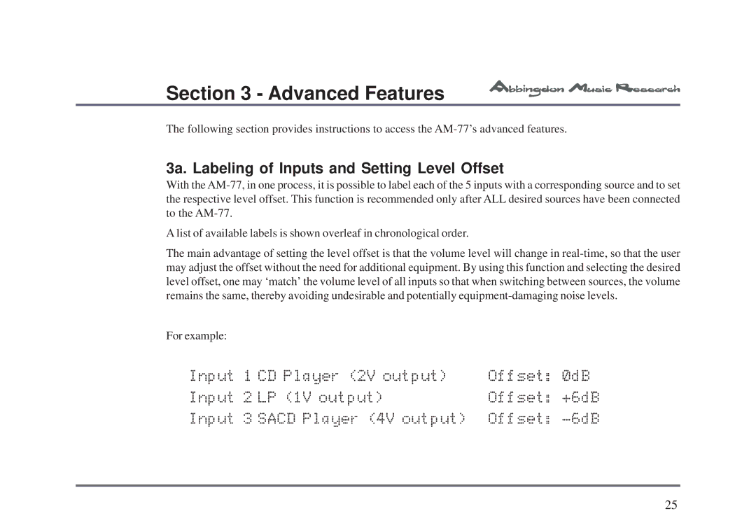 Univex AM-77 owner manual 3a. Labeling of Inputs and Setting Level Offset 