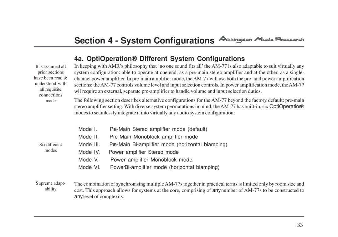 Univex AM-77 owner manual 4a. OptiOperation Different System Configurations 