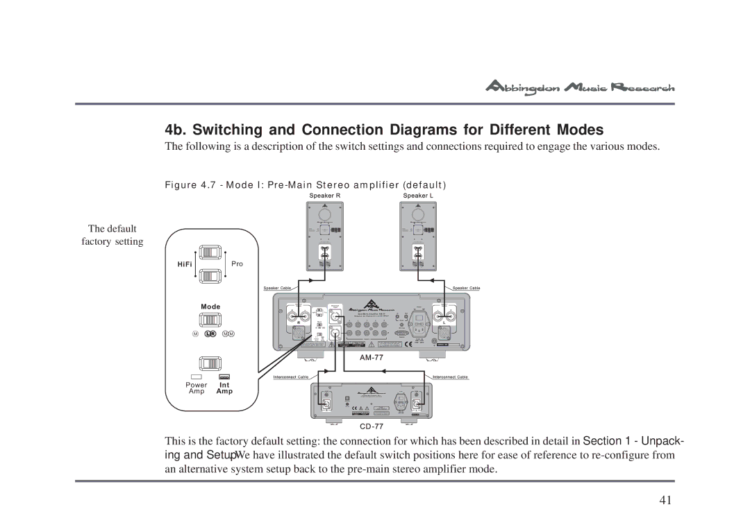 Univex AM-77 owner manual Default Factory setting 