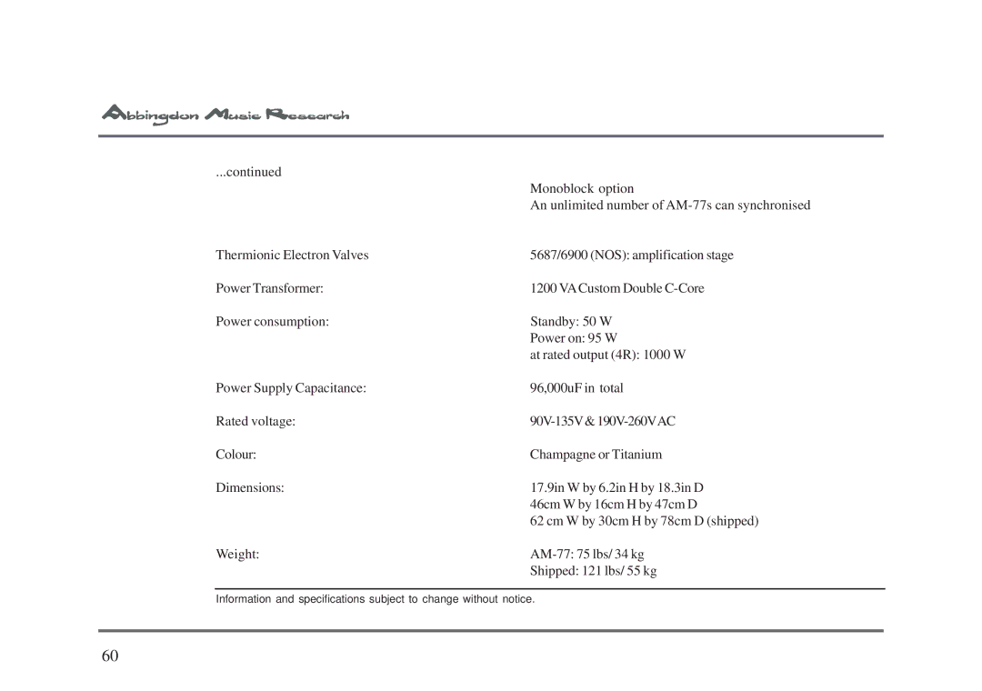 Univex AM-77 owner manual Monoblock option 