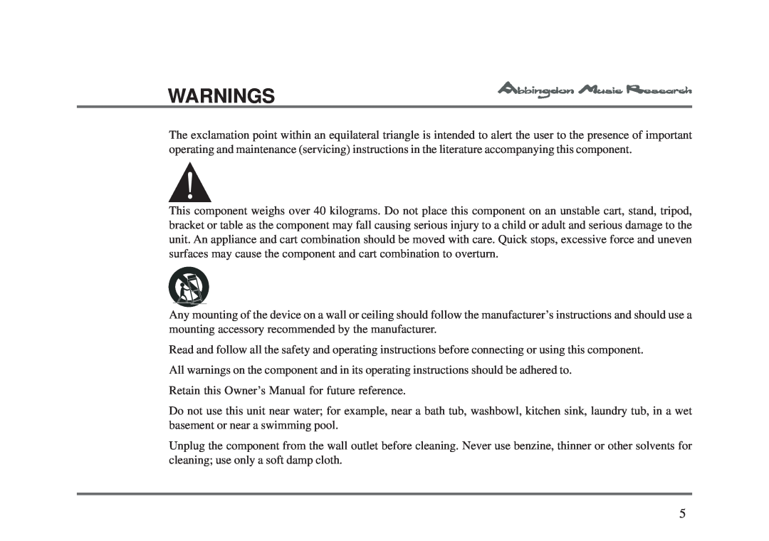 Univex AM-77 owner manual Warnings 