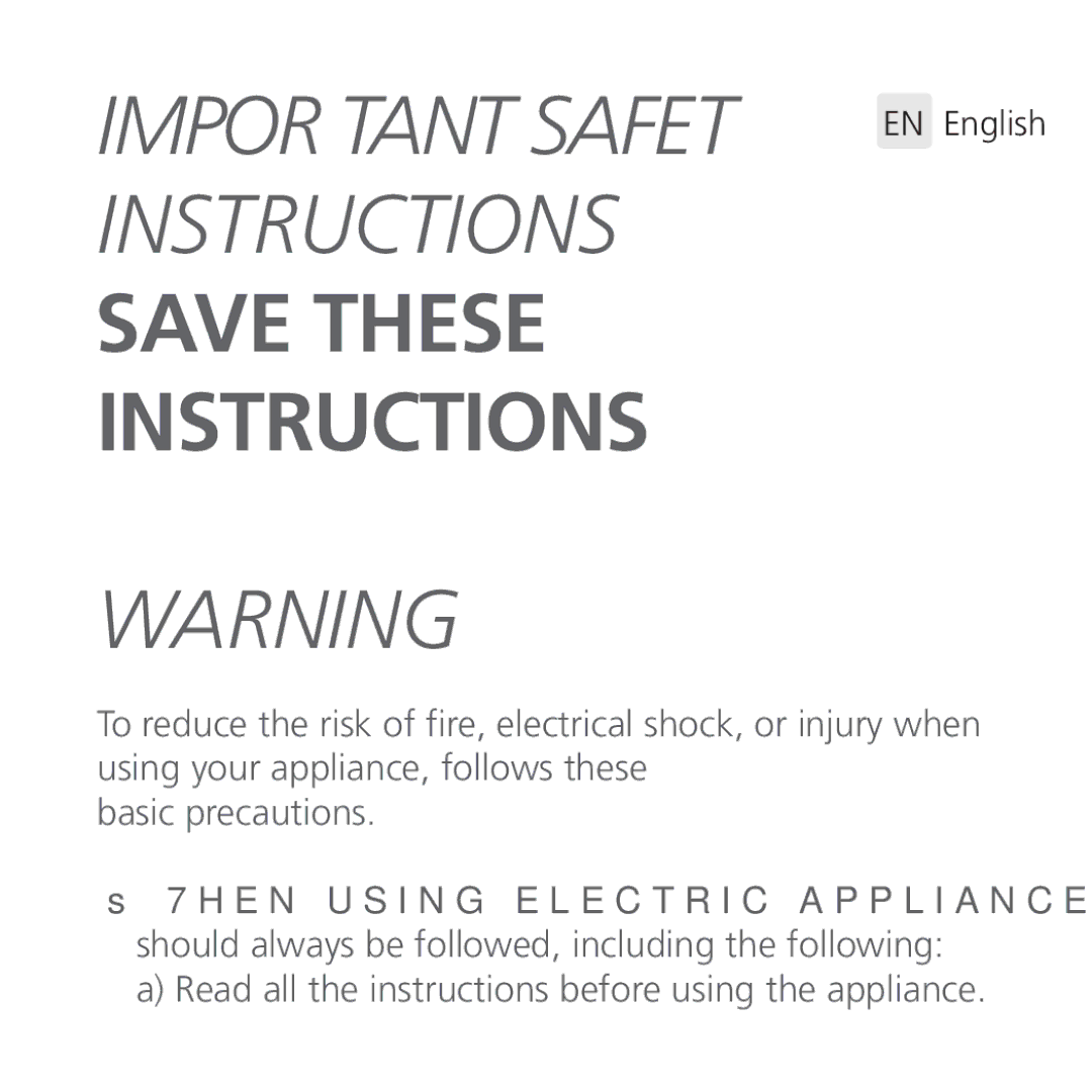 Univex ARCBB200WSNG quick start Important Safety EN English 