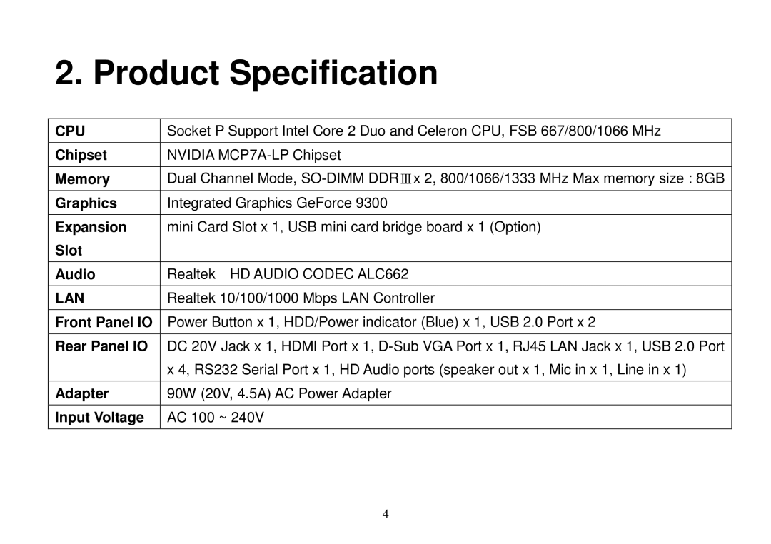 Univex DE2700, 91ADE01F240 manual Product Specification, Cpu 