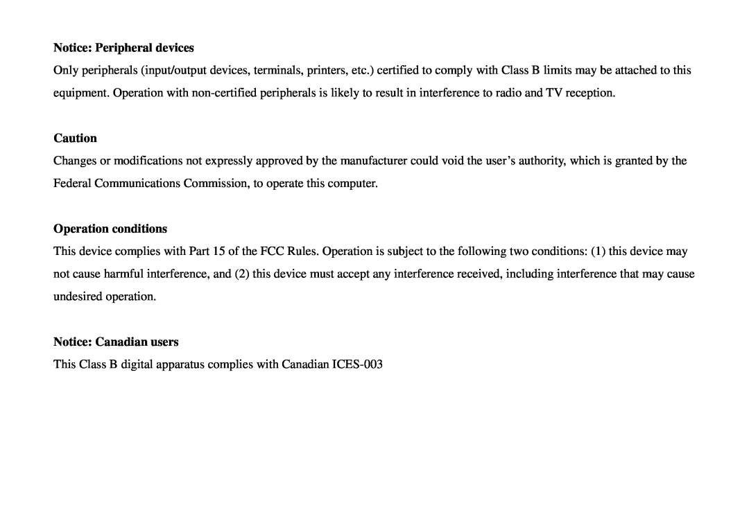 Univex DE2700, 91ADE01F240 manual Notice Peripheral devices, Operation conditions, Notice Canadian users 