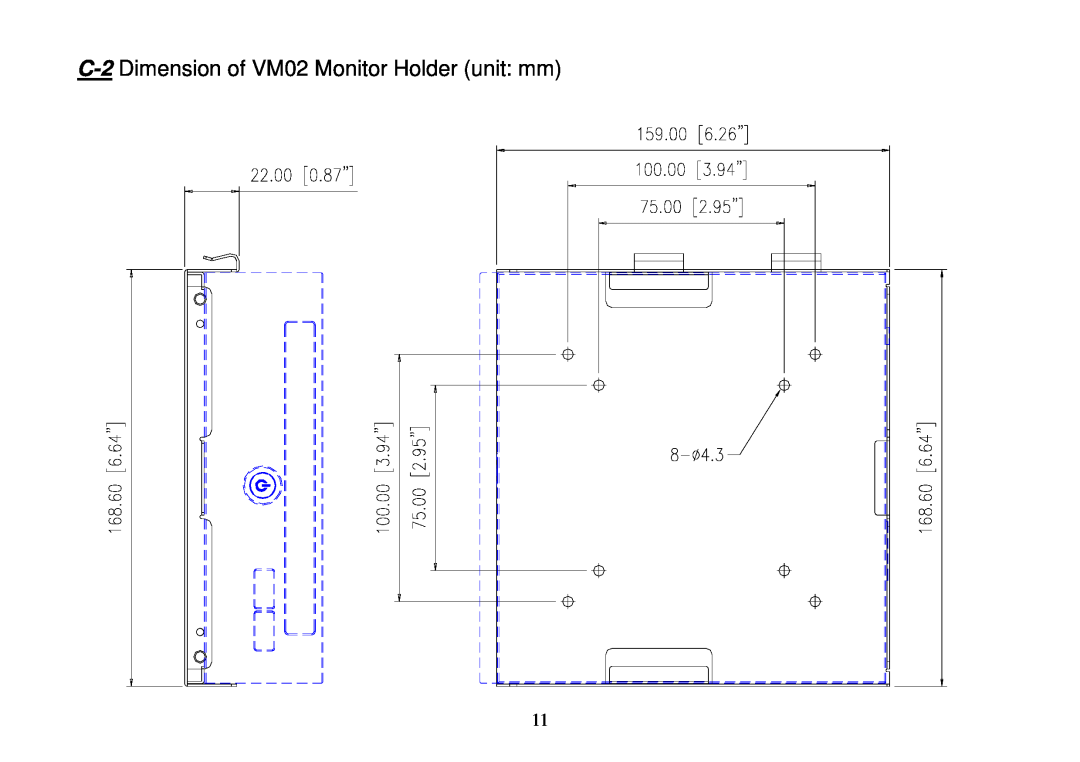 Univex 91ADE01F240, DE2700 manual C-2 Dimension of VM02 Monitor Holder unit mm 