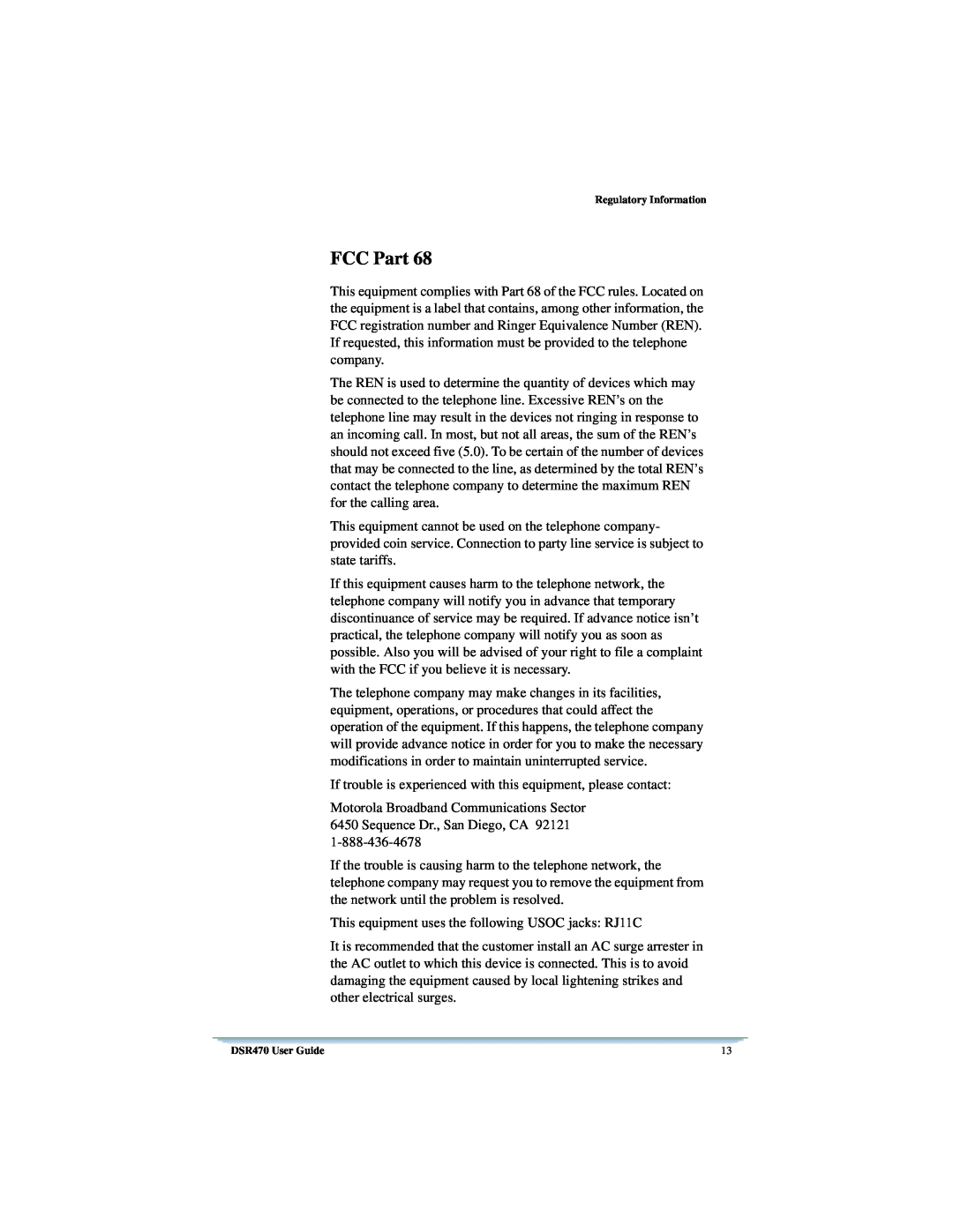 Univex manual FCC Part, Regulatory Information, DSR470 User Guide 