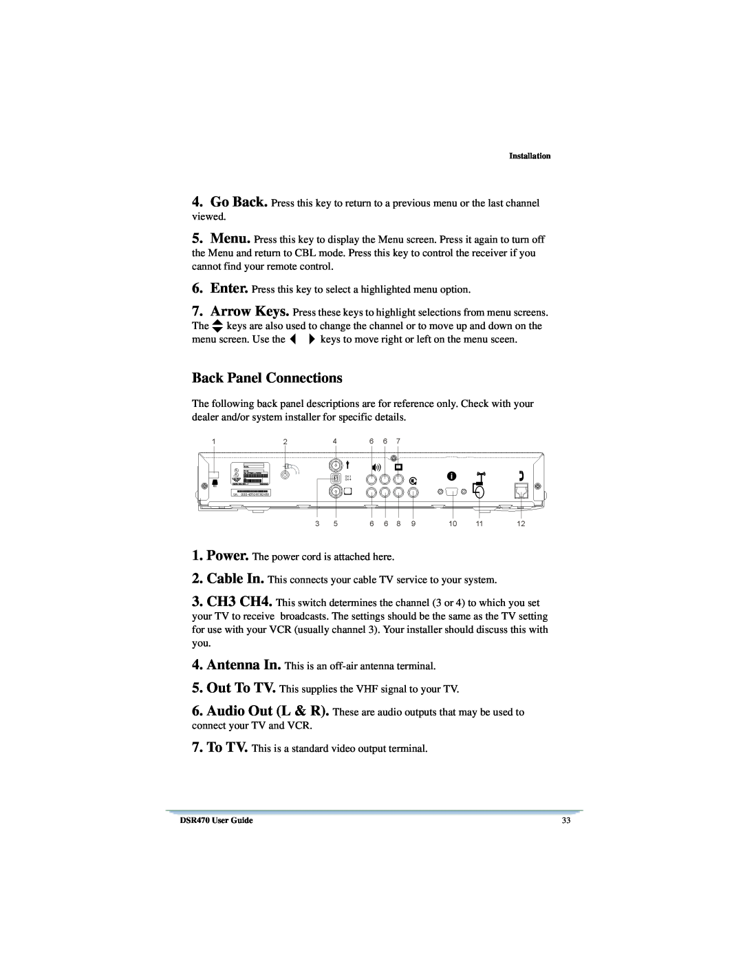 Univex DSR470 manual Power. The power cord is attached here 