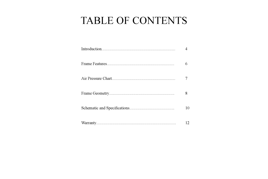 Univex Epic owner manual Table of Contents 