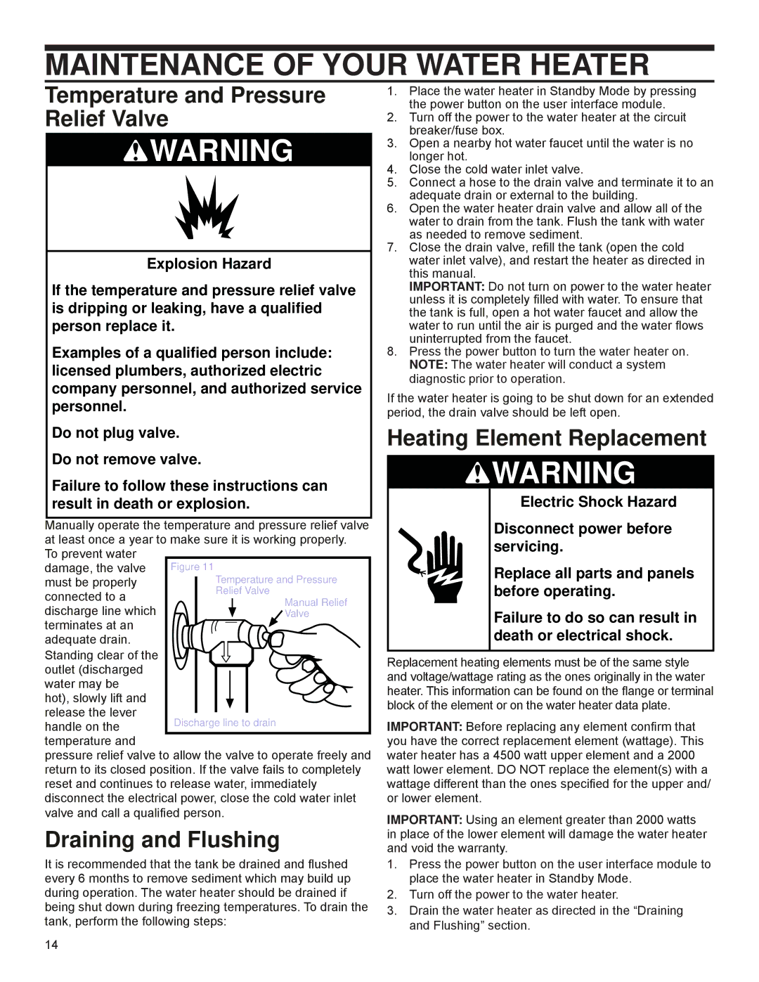 Univex EPX-80DHPT, 318258-000 Maintenance of Your Water Heater, Draining and Flushing, Heating Element Replacement 