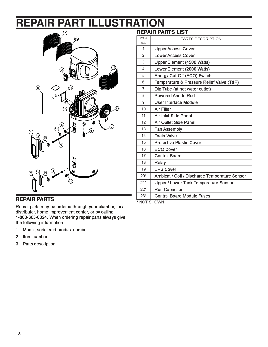 Univex EPX-80DHPT, 318258-000 installation instructions Repair Part Illustration, Repair Parts List 