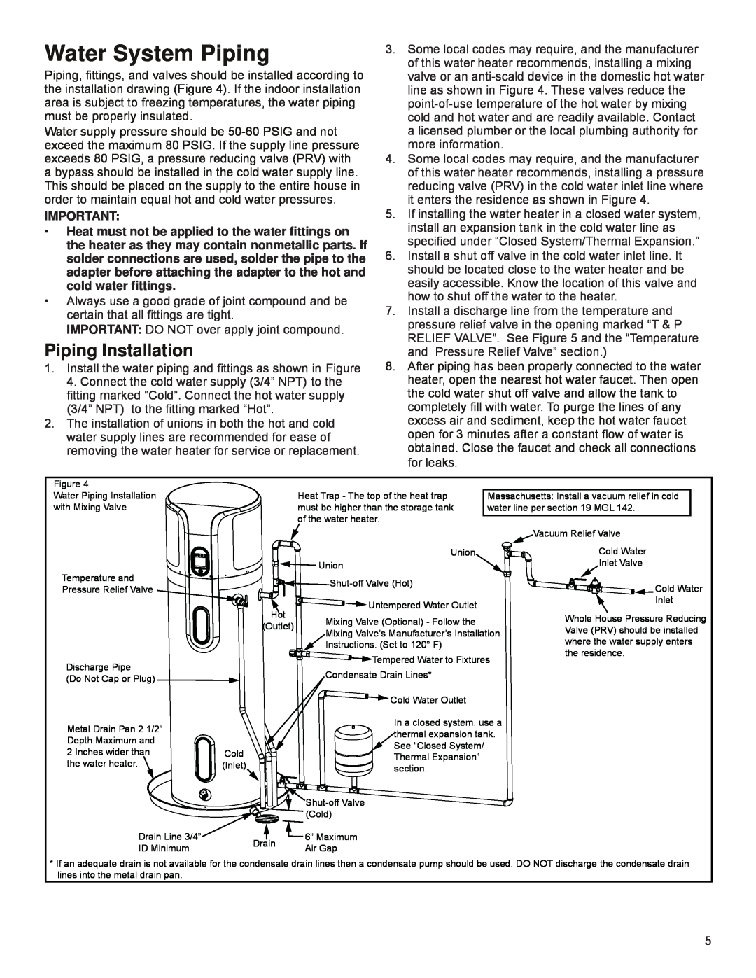 Univex 318258-000, EPX-80DHPT installation instructions Water System Piping, Piping Installation 