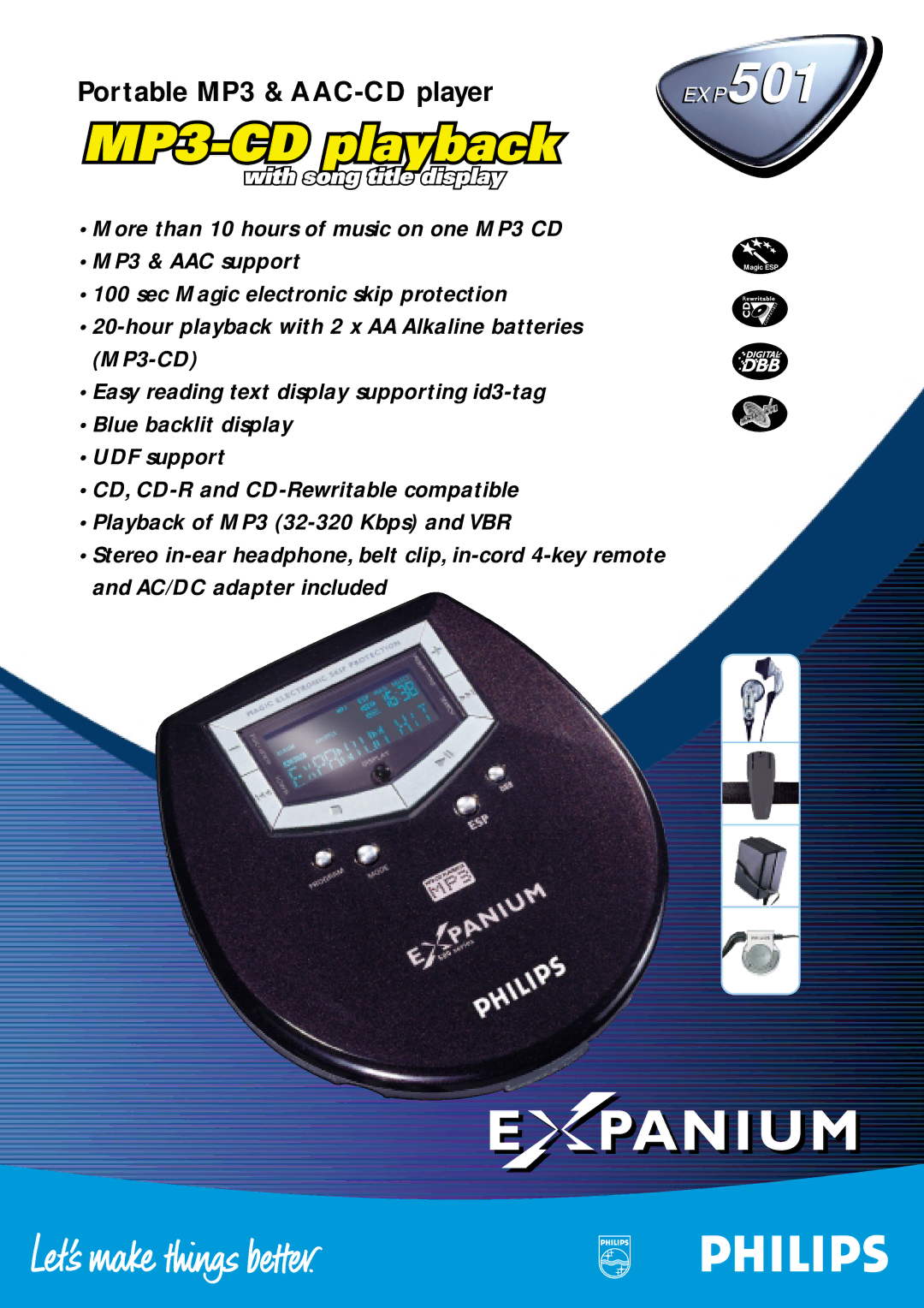 Univex Exp 501 manual Portable MP3 & AAC-CD player 