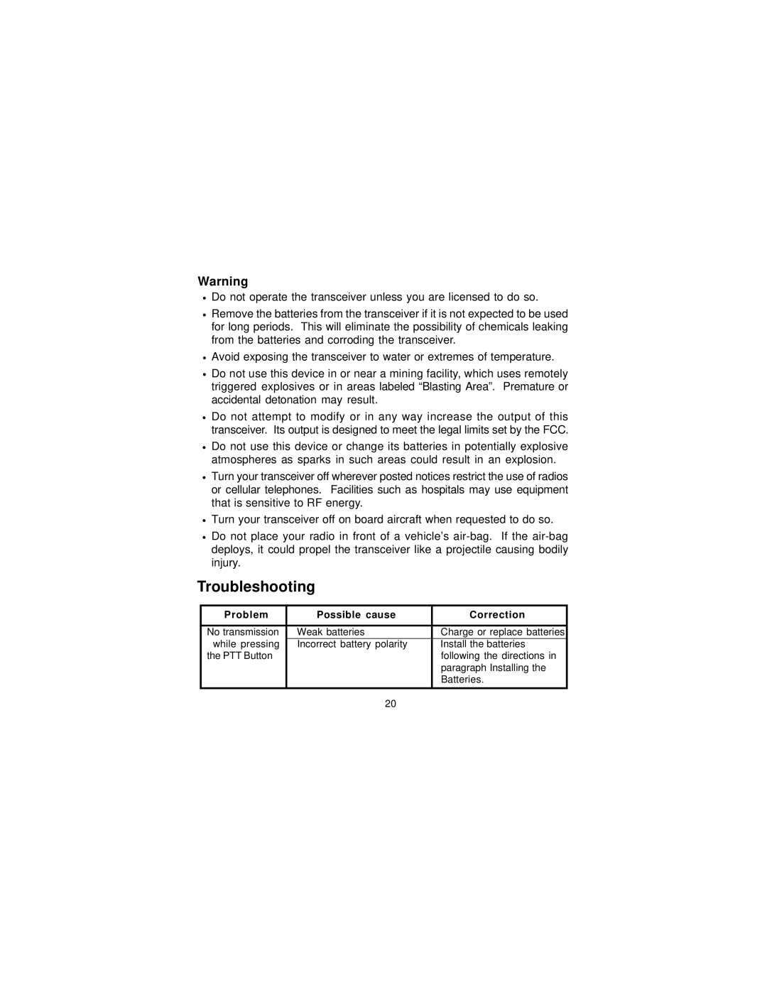 Univex GMRS-1535, GMRS1535 owner manual Troubleshooting 