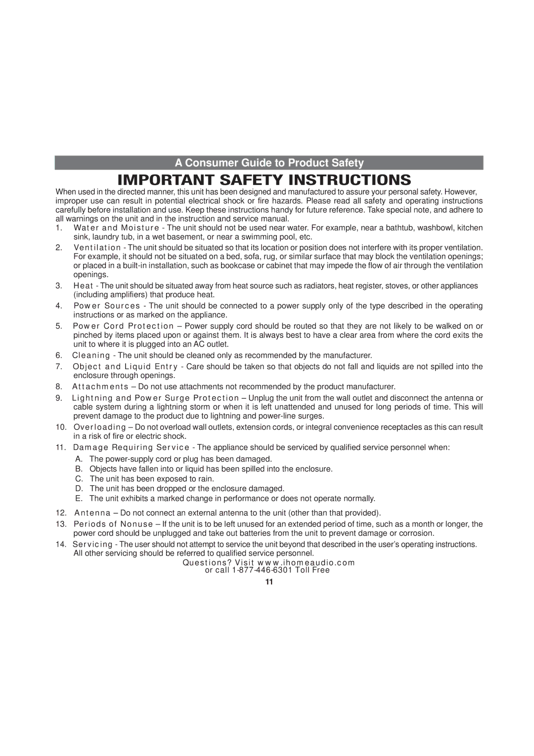 Univex iP47 IB manual Consumer Guide to Product Safety 