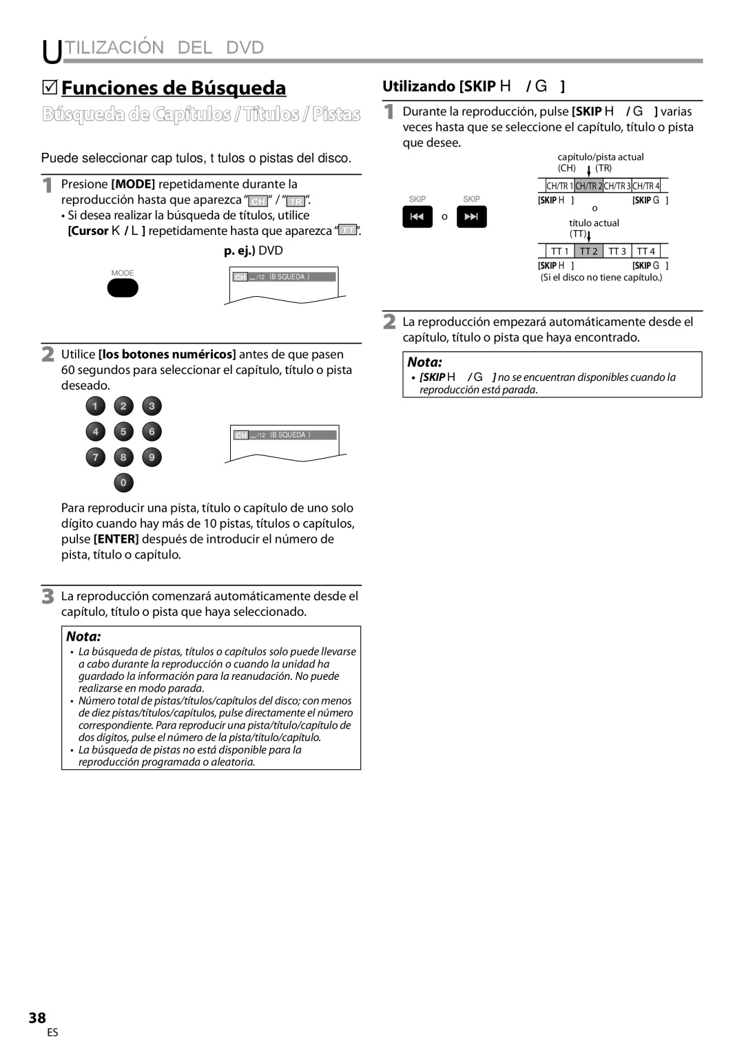 Univex LD190SS1, A9DN1UH owner manual Funciones de Búsqueda, Durante la reproducción, pulse Skip H/ G varias, Que desee 