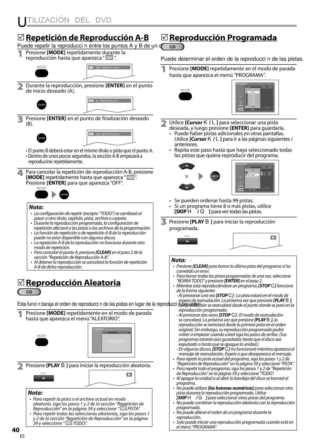 Univex LD190SS1, A9DN1UH owner manual  Reproducción Programada,  Reproducción Aleatoria, Se pueden ordenar hasta 99 pistas 