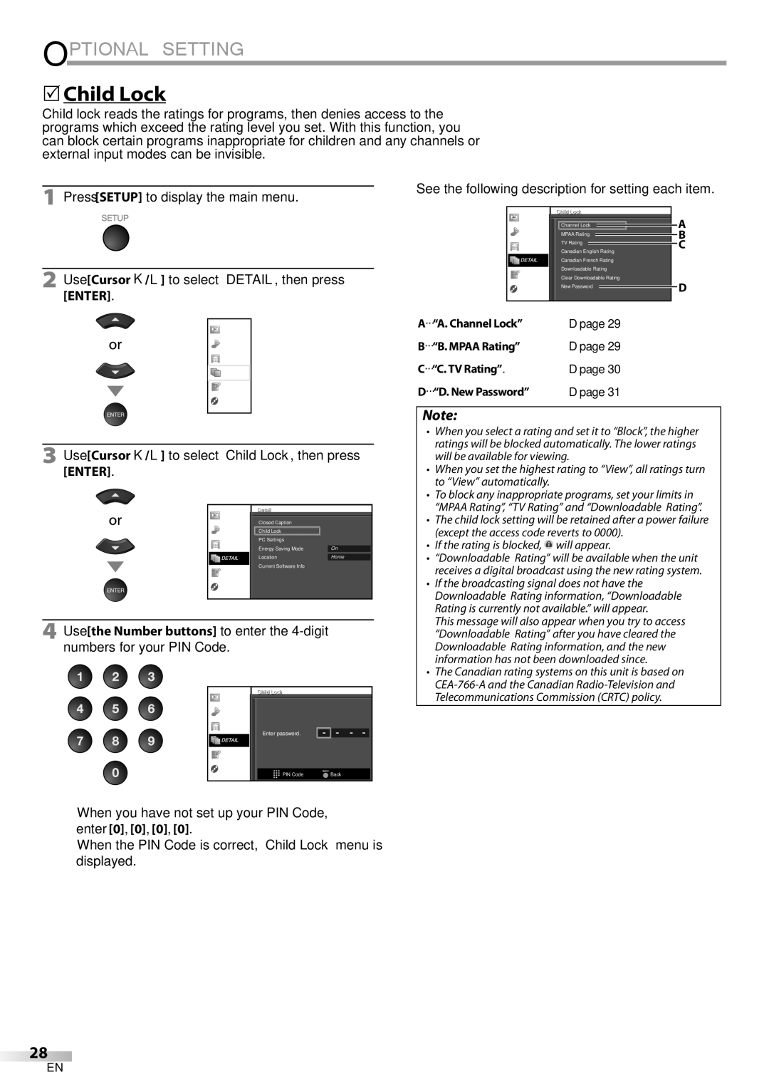 Univex LD190SS1, A9DN1UH  Child Lock, Use Cursor K/L to select Child Lock, then press, Childild Lock, Child ild Lock 