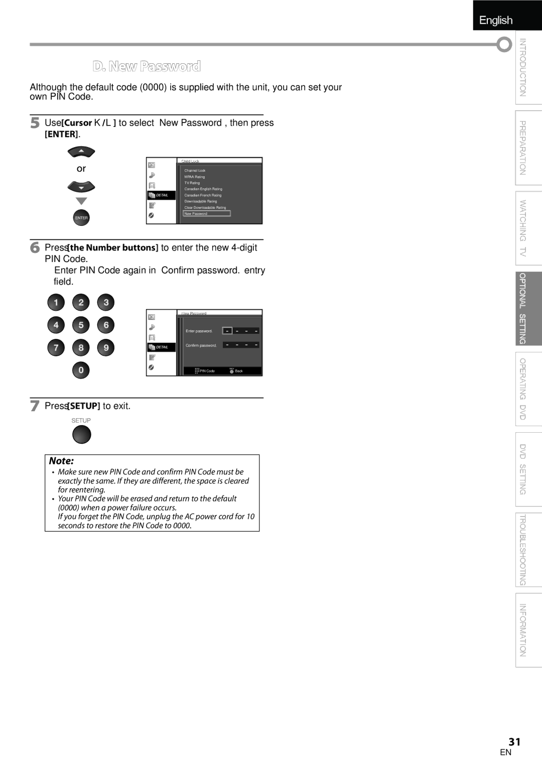 Univex A9DN1UH Use Cursor K/L to select New Password, then press Enter, New Password Enter password Confirm password 