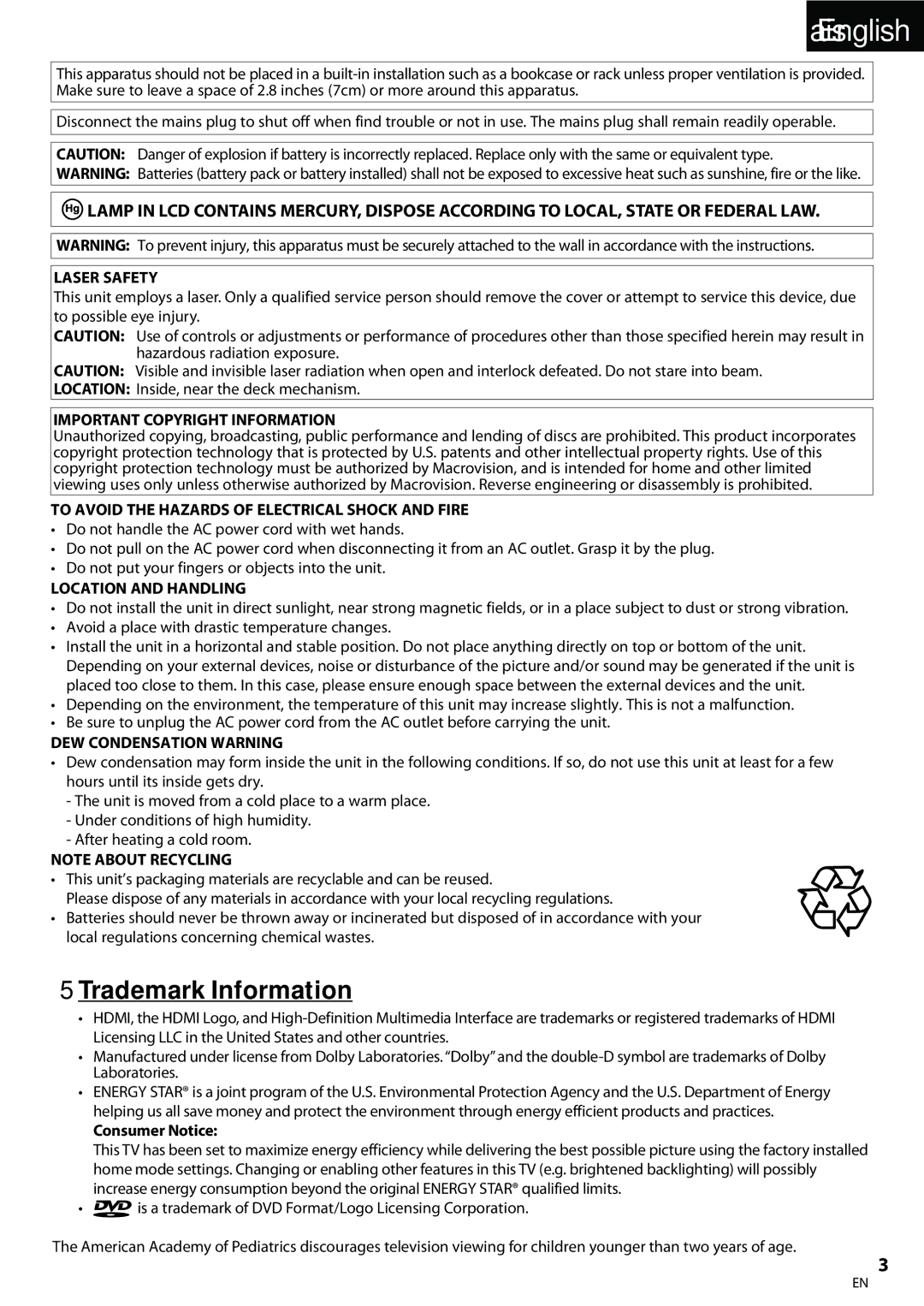 Univex A9DN1UH, LD190SS1 owner manual  Trademark Information 