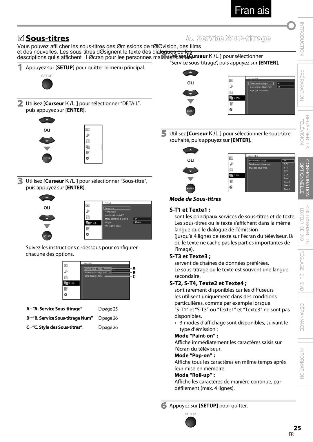 Univex LD190SS1, A9DN1UH owner manual  Sous-titres, Service Sous-titrage, Mode de Sous-titres 