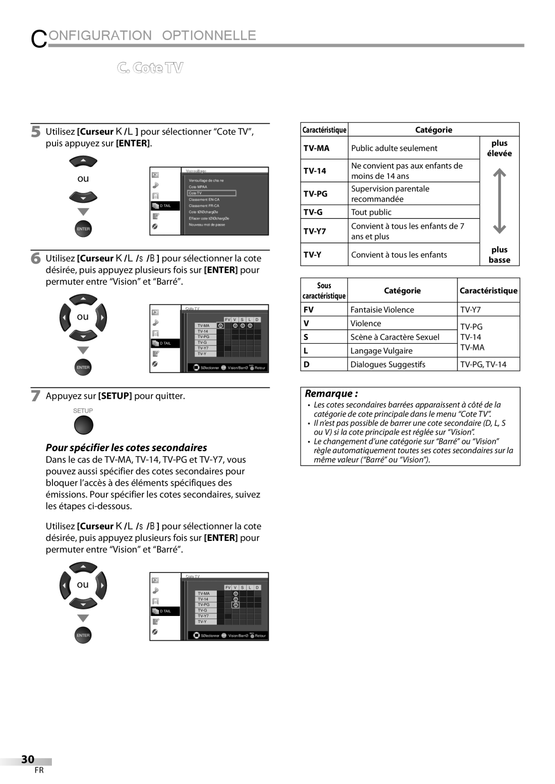 Univex A9DN1UH, LD190SS1 owner manual Cote TV, Pour spécifier les cotes secondaires, Sous Catégorie, CoteTV 